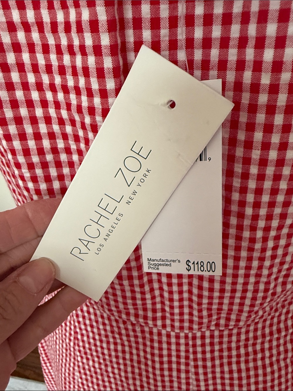 Rachel Zoe Red Gingham Midi Dress with Front Button Detail - Picture 6 of 7